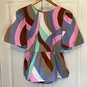 Vero Moda Riley Top Back Cut Out Keyhole Abstract Mod Color-block Bell Sleeve M